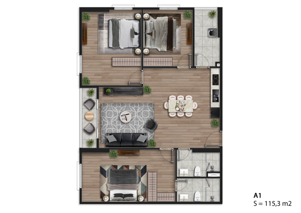 Mẫu căn hộ A1 - Diện tích 115.3m2 ( Đang có tầng 3-4-8-10-12)