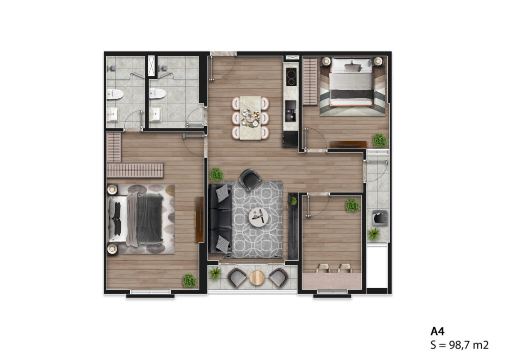 Mẫu căn hộ A4 - Diện tích 98.7m2 ( Đang có tầng 8-10-12)