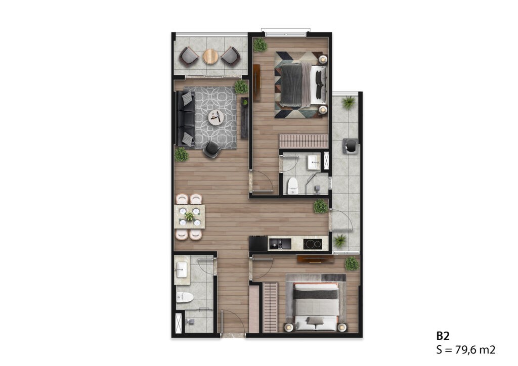 Mẫu căn hộ B2 - Diện tích 79.6m2 ( Đang có tầng 3-4-11-12)