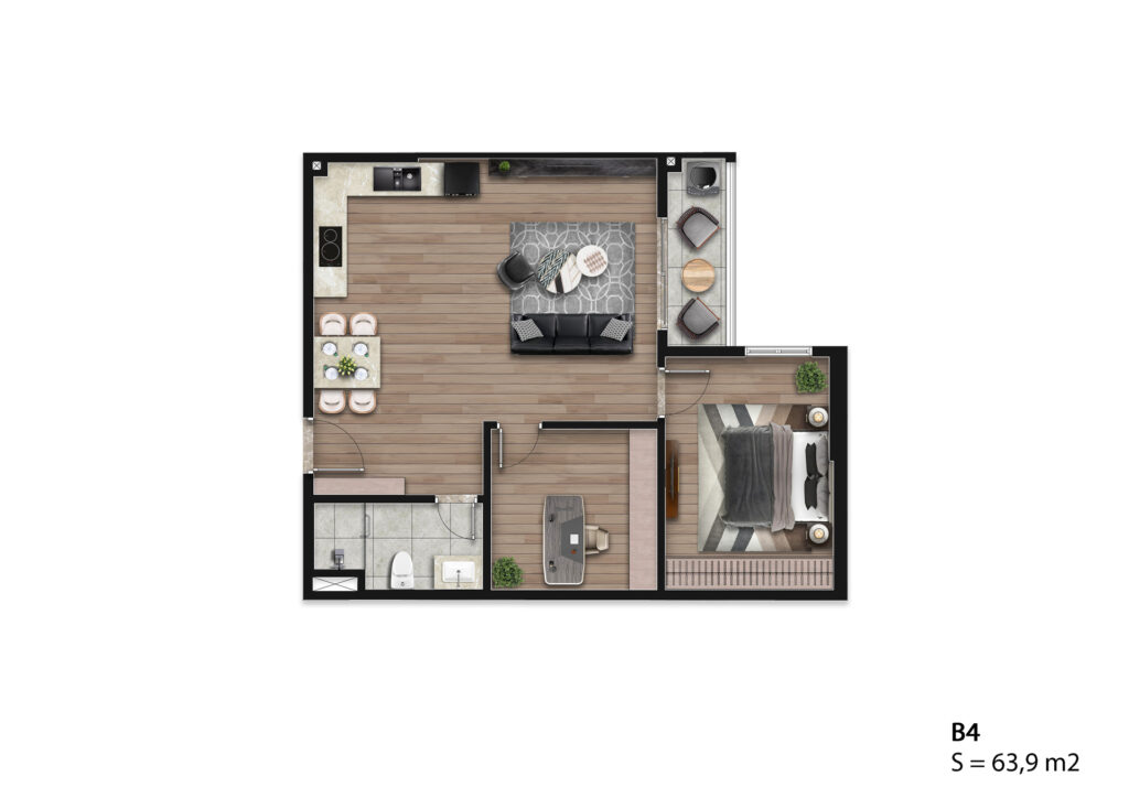 Mẫu căn hộ B4 - Diện tích 63.9m2 ( Đang có tầng 7-8-10)