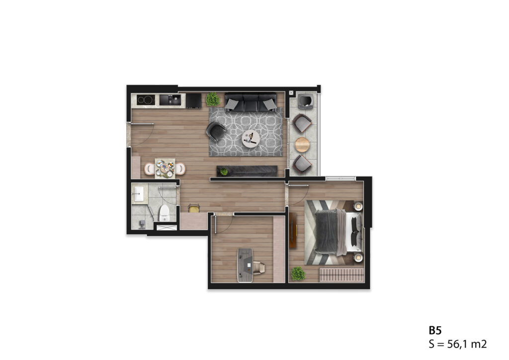 Mẫu căn hộ B5 - Diện tích 56.1m2 ( Đang có tầng 3-4-10-12)