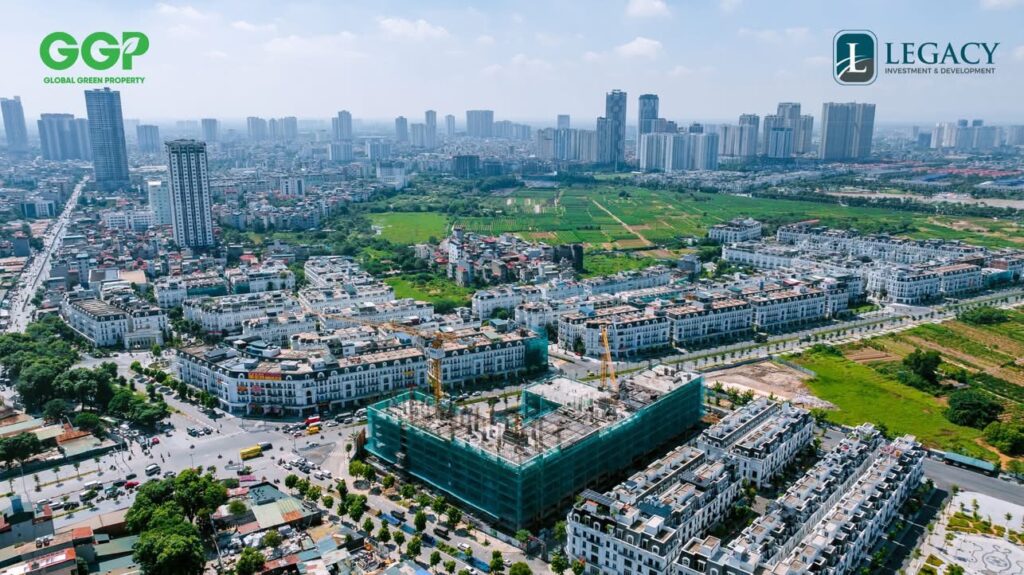 Phối cảnh nhìn từ trên cao của Hausman - Hướng về KĐT Louis & Hà Đông